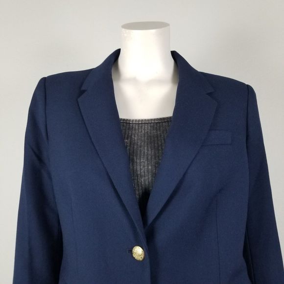 J. Crew Factory Navy Wool-Blend Gold Buttons Academia Career Blazer Sz 10 AZ565 - Picture 3 of 15